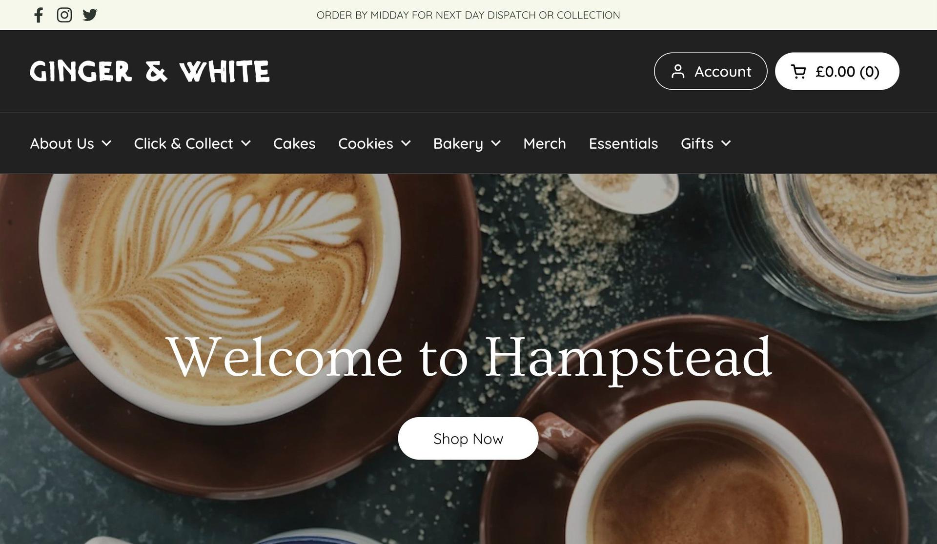 Ginger and White-coffee shop websites