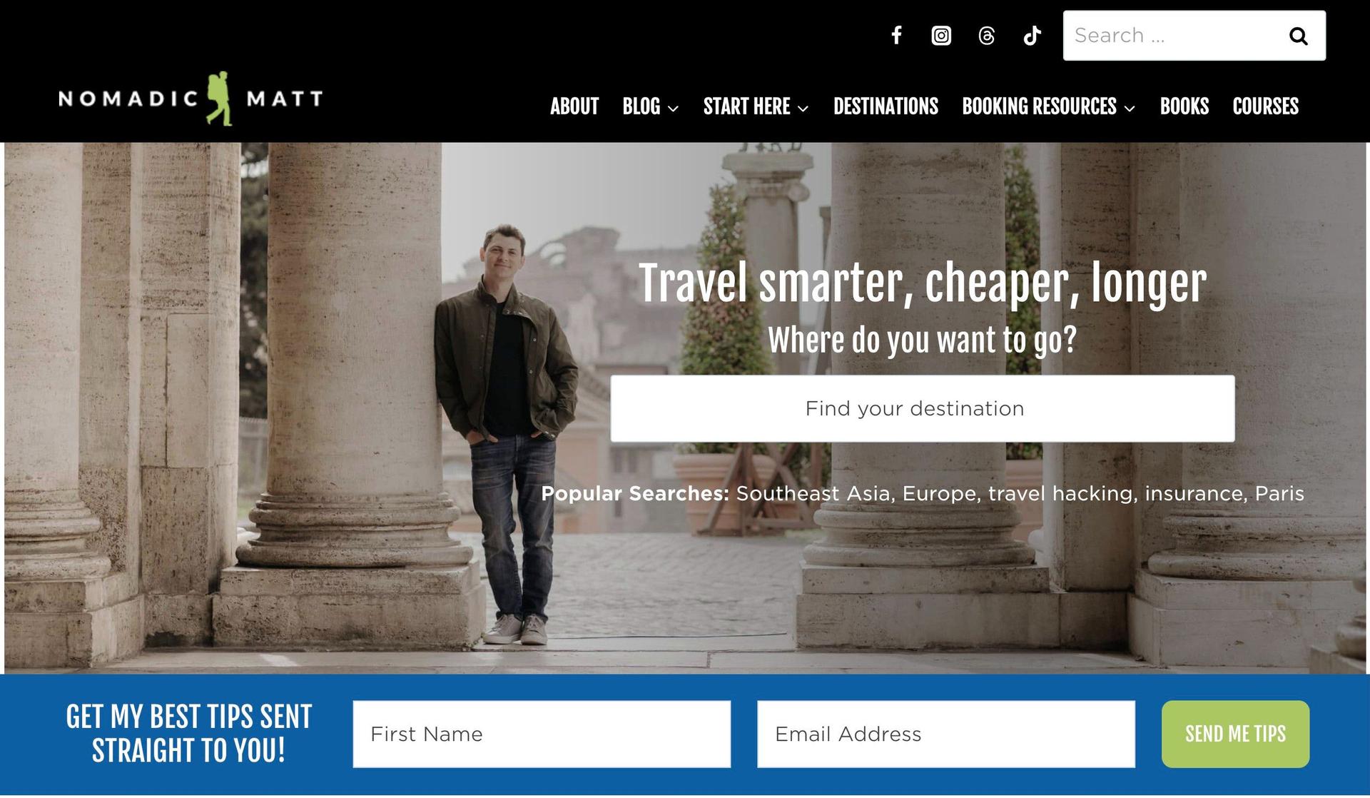 Nomadic Matt-affiliate marketing website examples