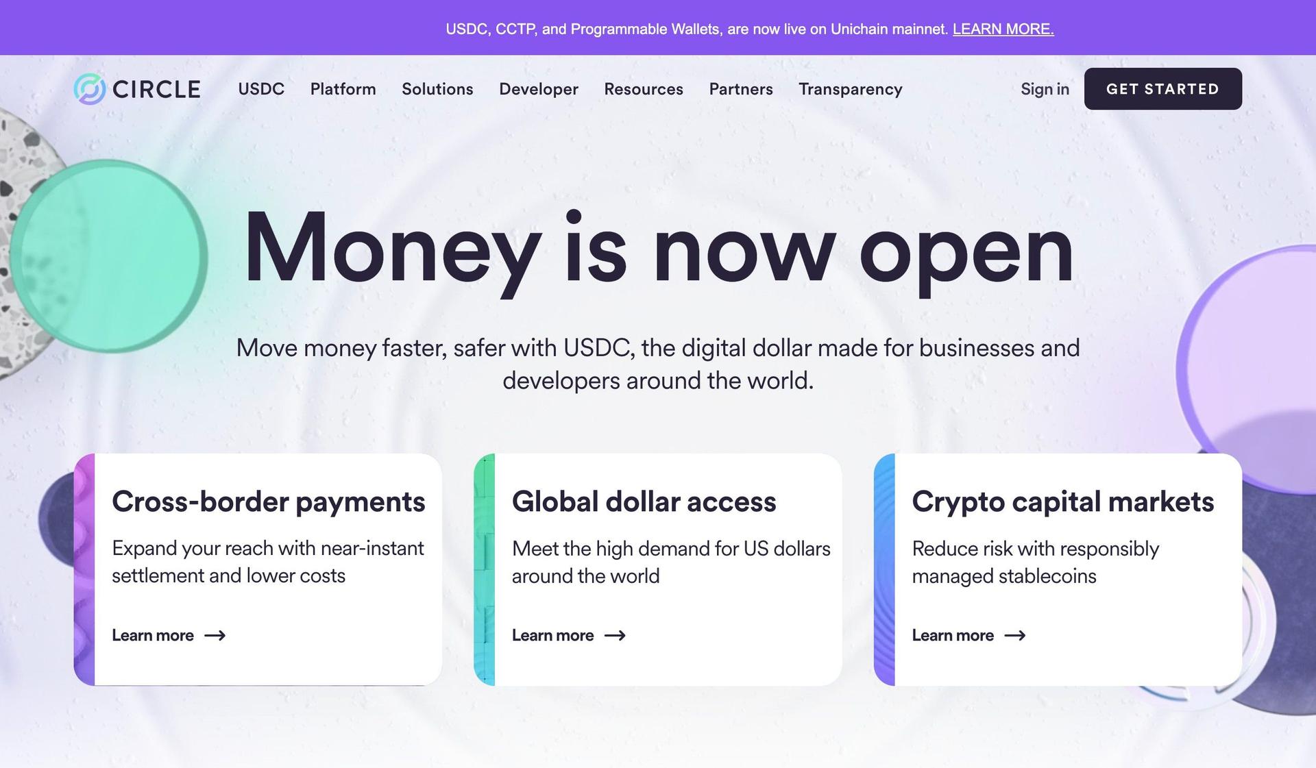 Circle-fintech website design examples