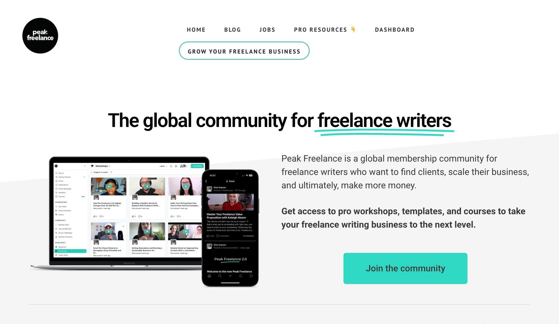 Peak Freelance-membership site examples