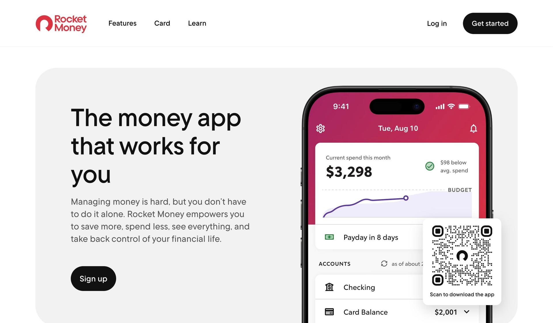 Rocket Money-fintech website design examples